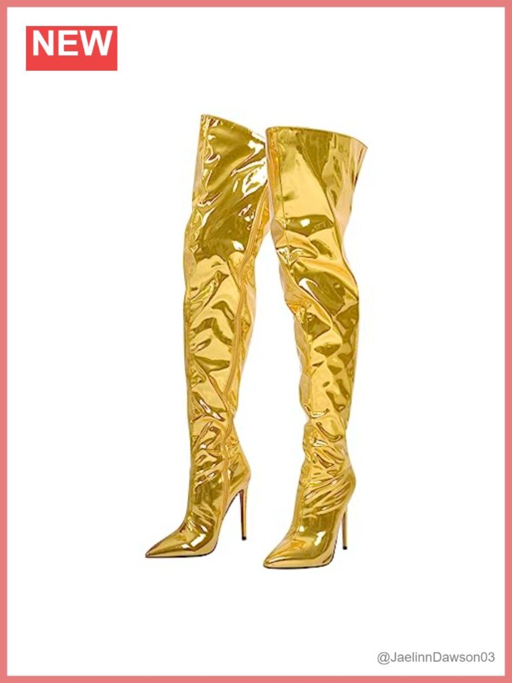 Metallic Thigh High Boots Pointed Toe Stiletto Heel Side Zipper